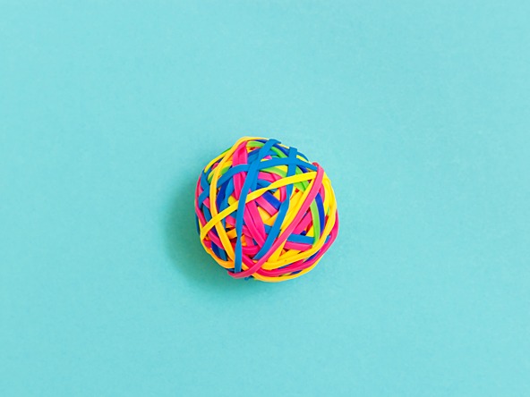 ball of coloured elastic bands